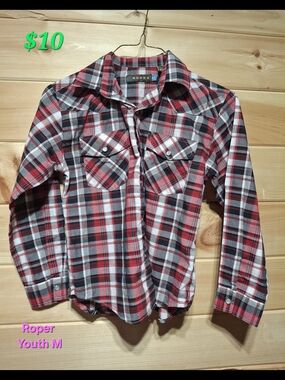 Roper Youth Red Plaid Button-Up Shirt